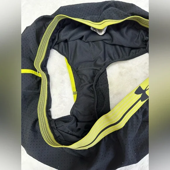 Under Armour Women's Black Shorts with Yellow Trim - Picture 6 of 8